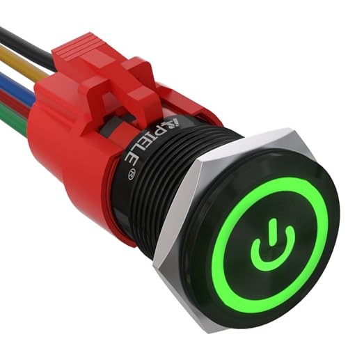 19mm Latching Push Button Switch 3/4" 12V DC Black Shell Green/ Black Shell