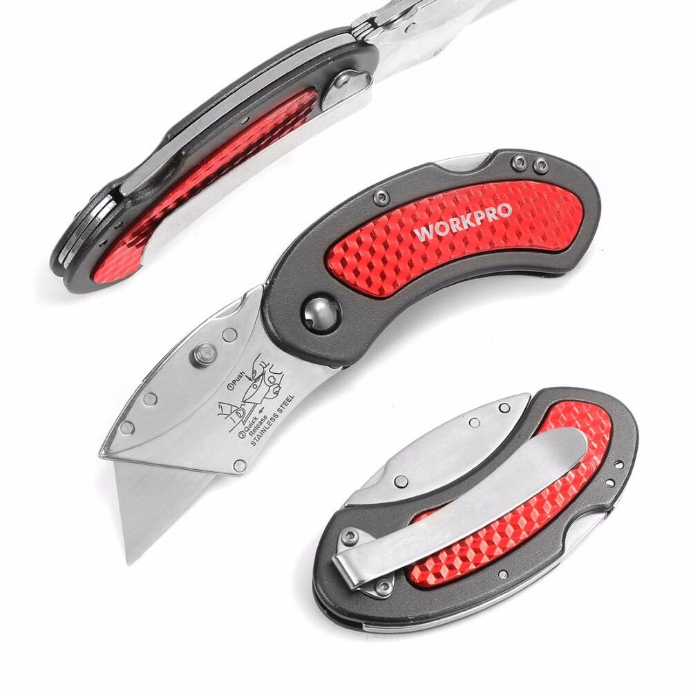 WORKPRO 3PC Folding Utility Knife Set Quick Change/Back-lock w/10PC Extra Blades