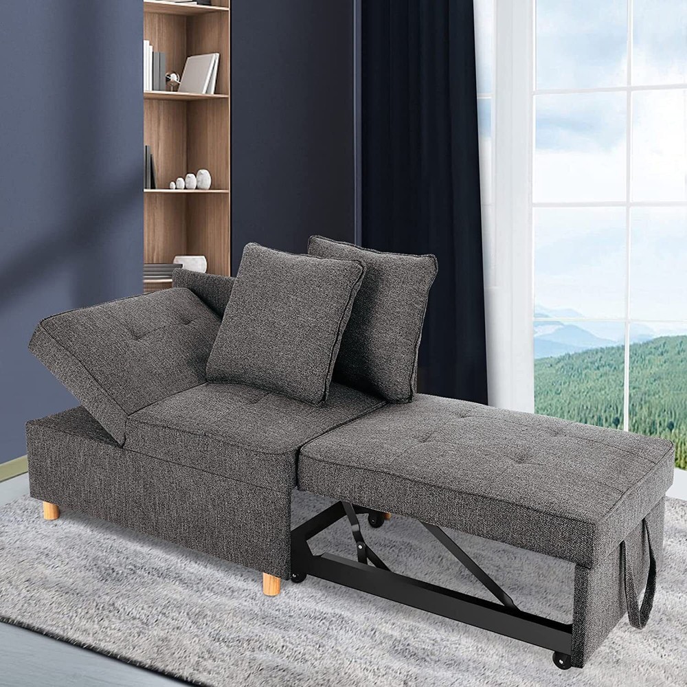 Folding Ottoman Sofa Bed Chair 4-in-1 Sleeper Sofa w/Adjustable Backrest+Pillows