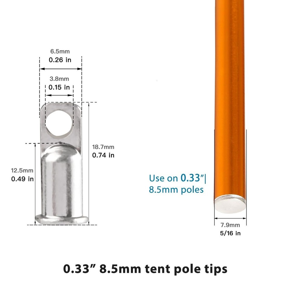Aluminum Tent Pole End Tips Replacement, Flat Tent Pole End Caps