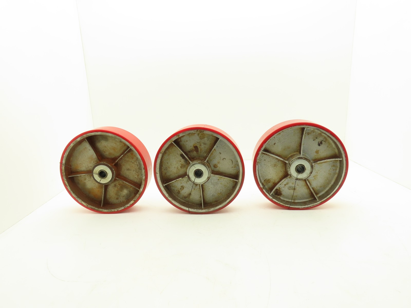 10" x 2.5" Red Poly Metal Wheel 3/4" Bore Lot of 3