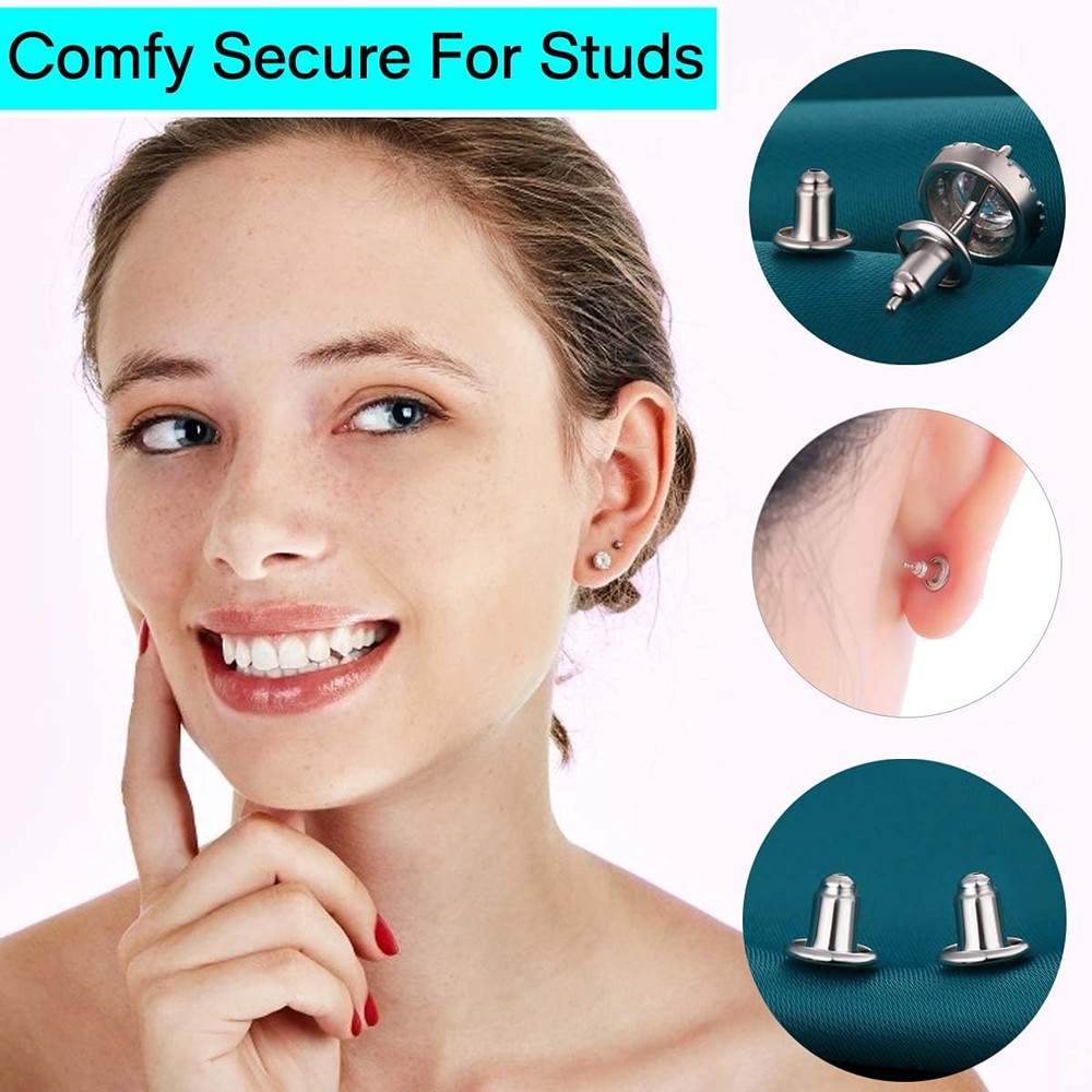 Locking Earring Backs for Studs,14k Plated White Gold Earrings Back for Studs...