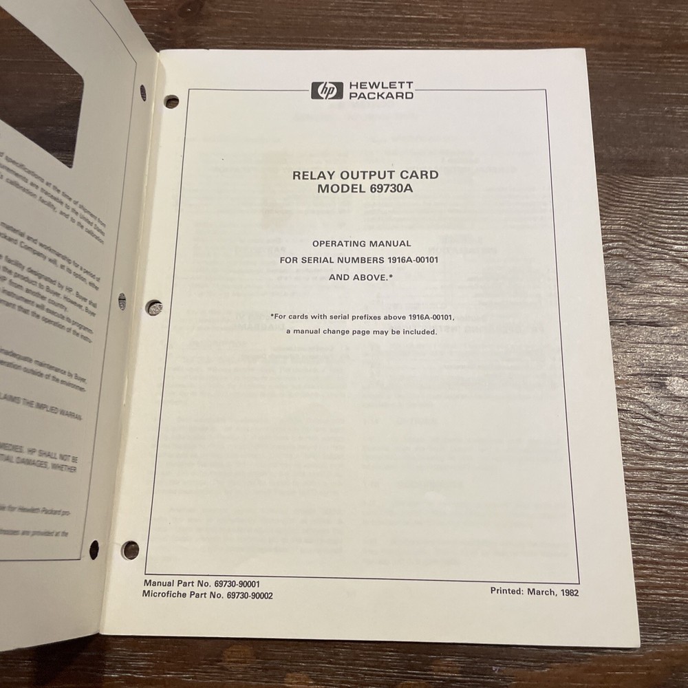 HP 69730A Relay Output Card Operating Manual 69730-90001