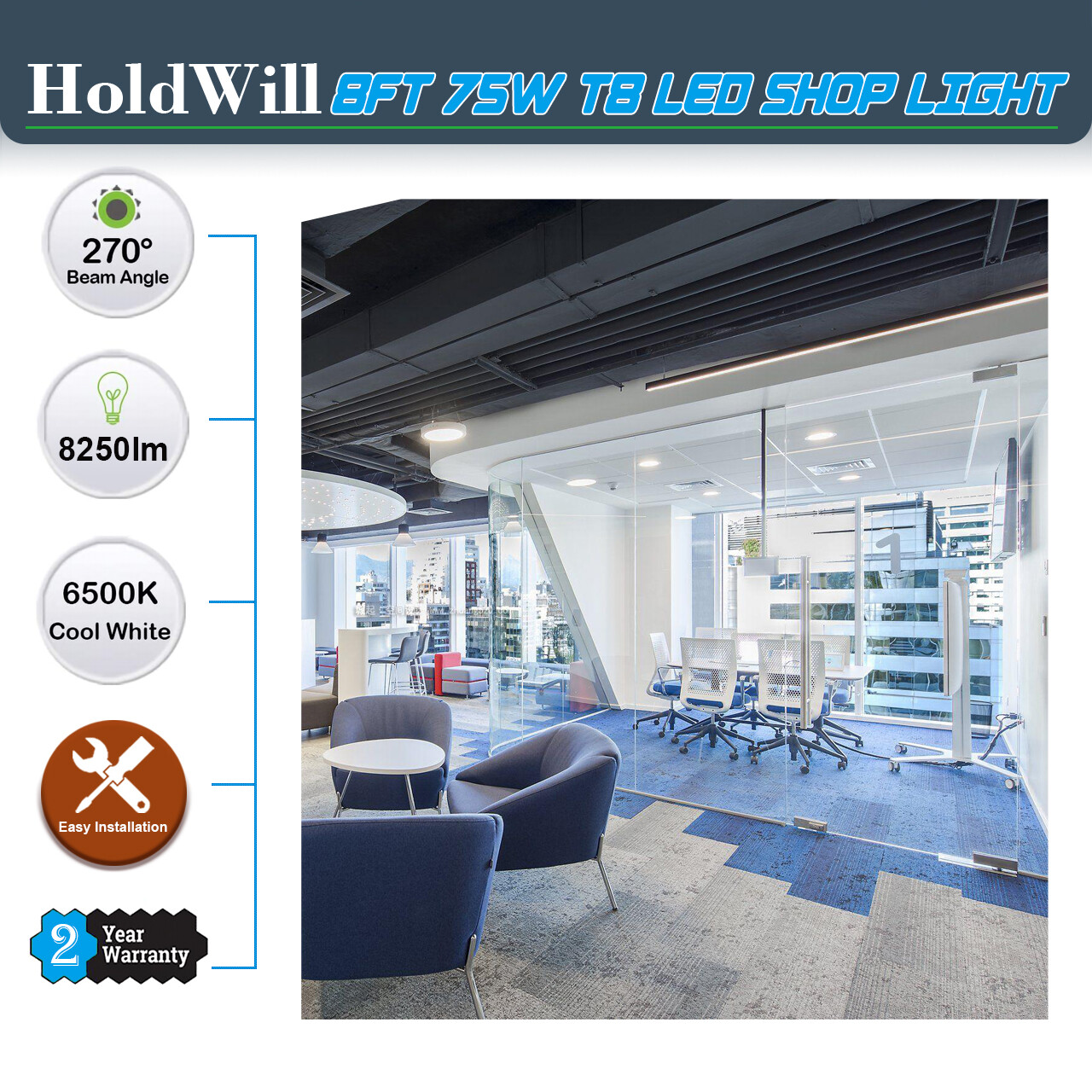 6 PACK 8FT Led Tube Light Fixture(Super Bright White) for Garage Shop Warehouse