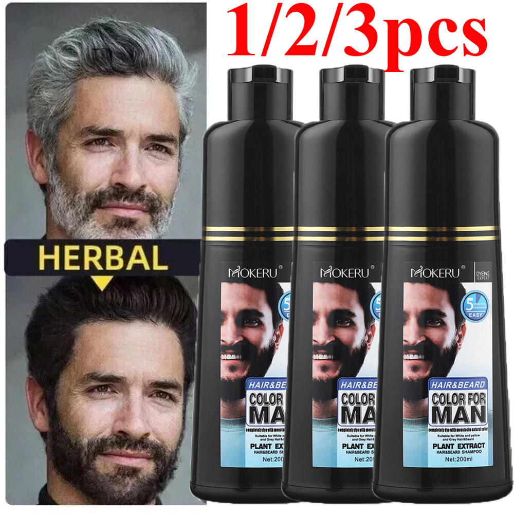 200ml Men Black Beard Simple Hair Dye Color Shampoo Permanent Mustache Darkening