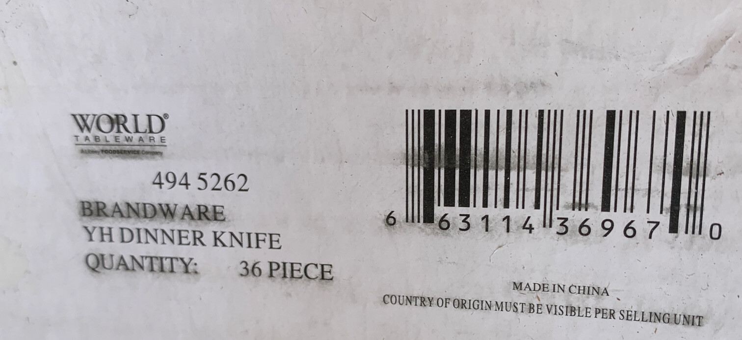 World Tableware Brandware 4945262YH Stainless Dinner Knife 285 Heavy Duty (36PK)