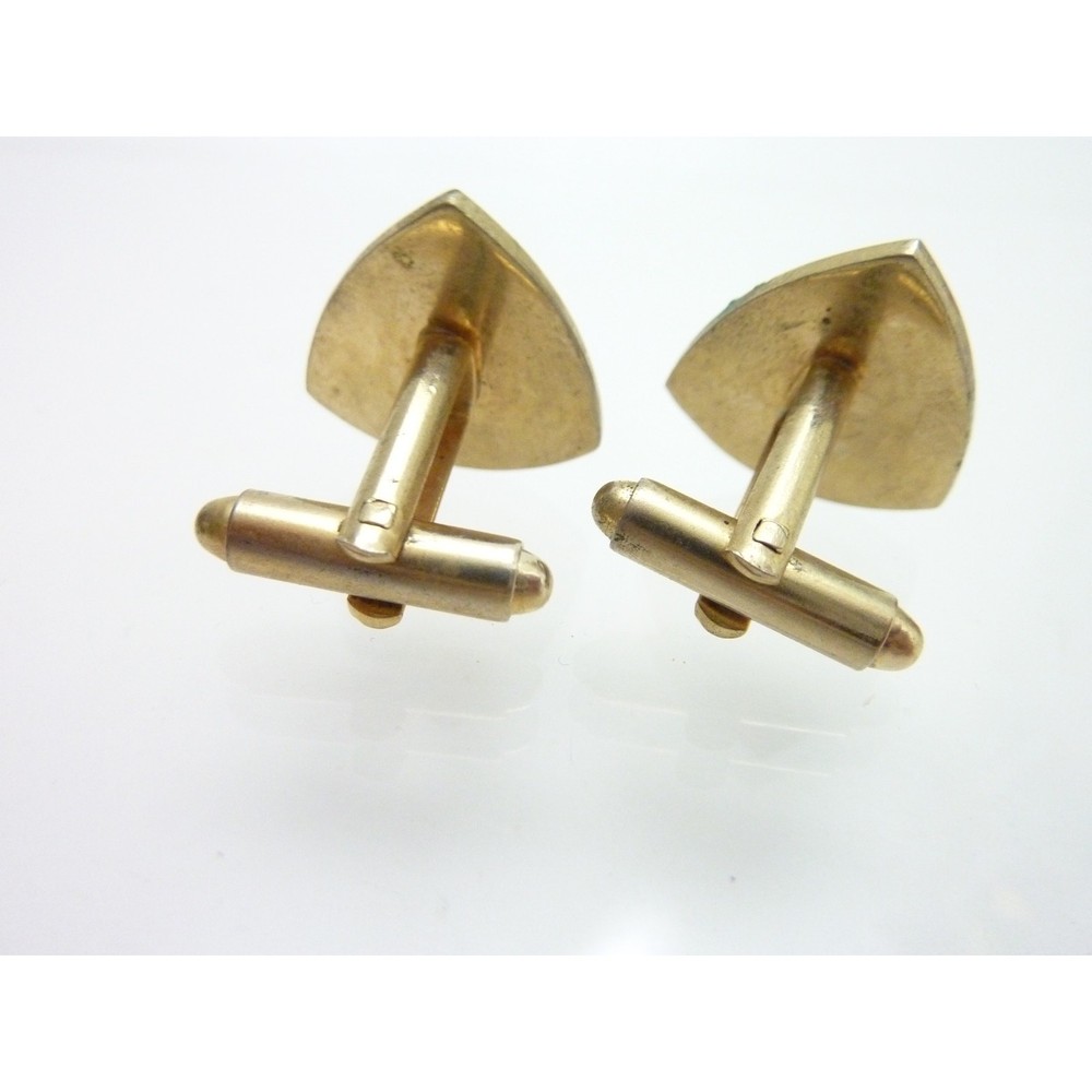Vintage MCM Gold Tone Cuff Links Red Stone Triangle