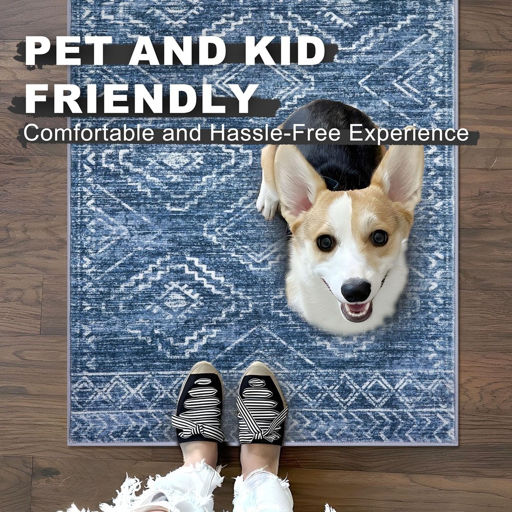 KILOCOCO Boho Entryway Rug 3x5 Area 3' x 5' (Rectangular), Stonewashed Blue