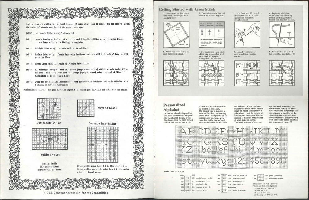 Lot 7 Cross Stitch Promo Pattern Leaflets Grapevine Sampler Bookmark Welcome