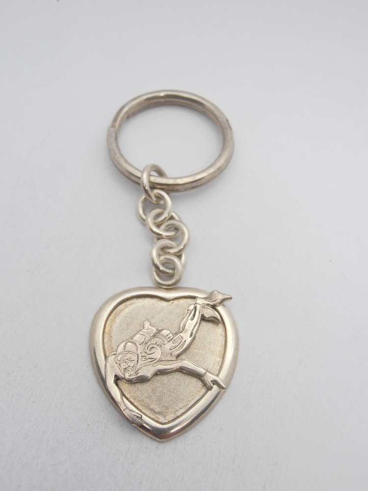 Diver: 925 Silver Heart Keychain with Sub - Diving