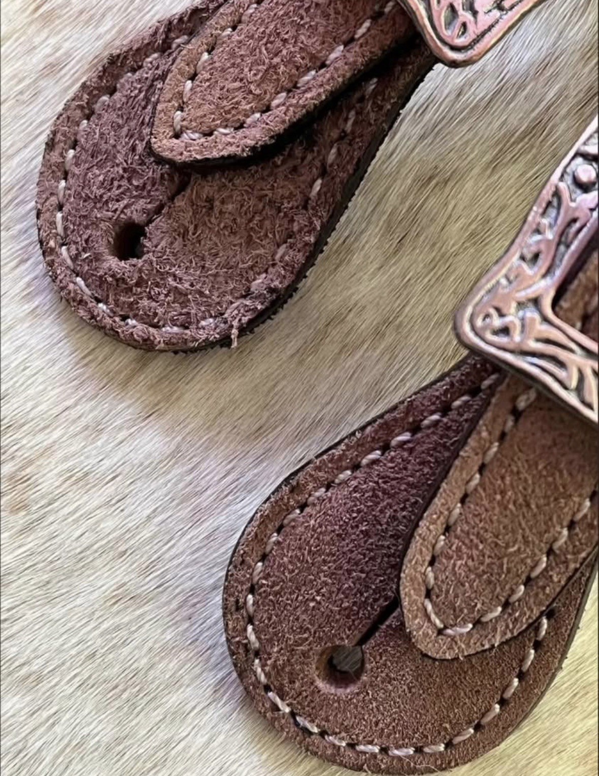 Pair Adult Roughout Leather Western Spur Straps Laced Edges FREE SHIPPING