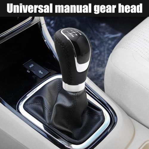 5 Speed Shift Knob, Weighted Manual Gear Shifter Knobs, Leather Gear Black
