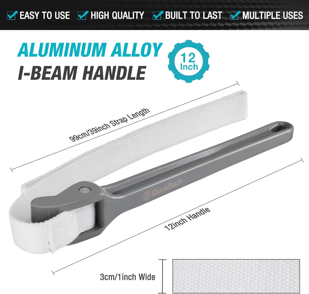 Strap Wrench 12" Handle, Adjustable Nylon Strap Pipe Wrenches, Oil Filter Strap