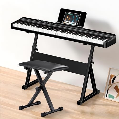 Keyboard Bench X-Style Height Adjustable Padded Cushion Foldable Stool Black