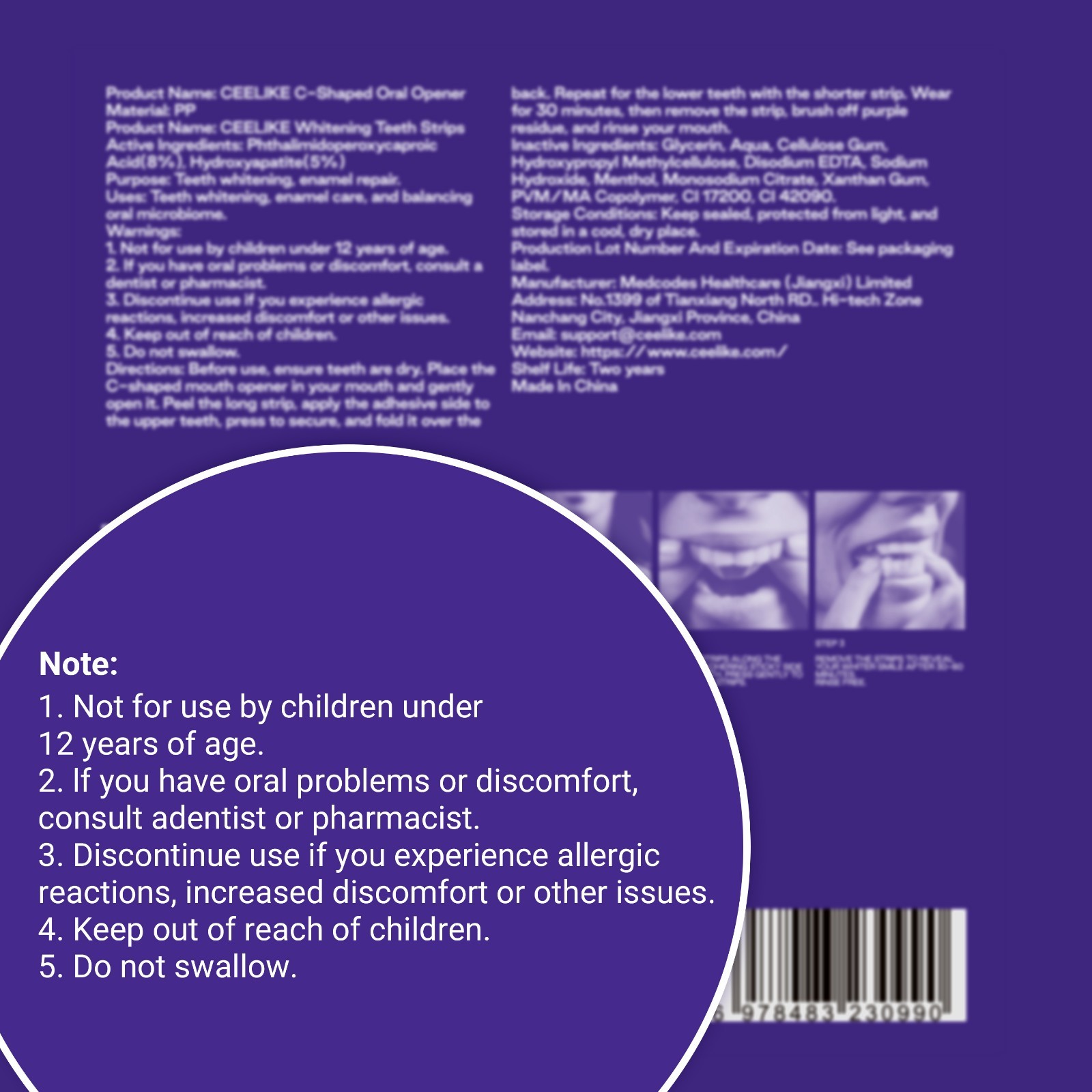 CEELIKE Purple Teeth Whitening Strips, PAP + nHAP, 42 Strips ( 21 Treatment )