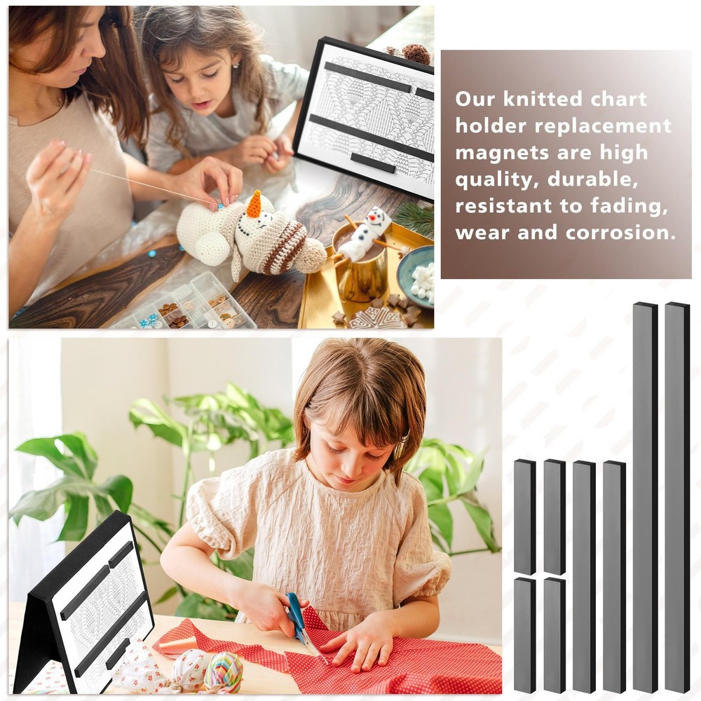 Flutesan 8 Pcs Knitting Chart Keeper Magnet Replacement Set Large Size, black