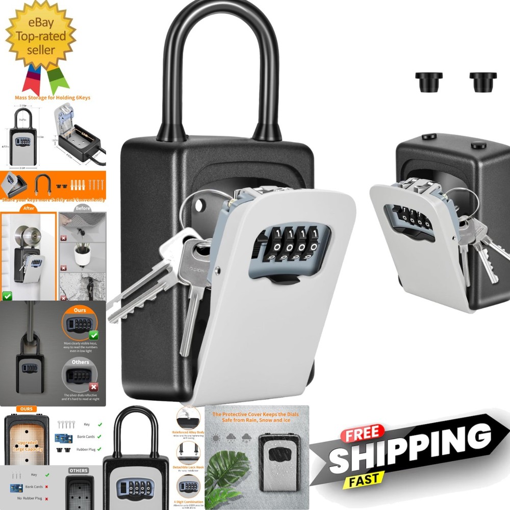 Secure Wall-Mounted Key Lock Box with 4-Digit Code - Ideal for Home & Travel