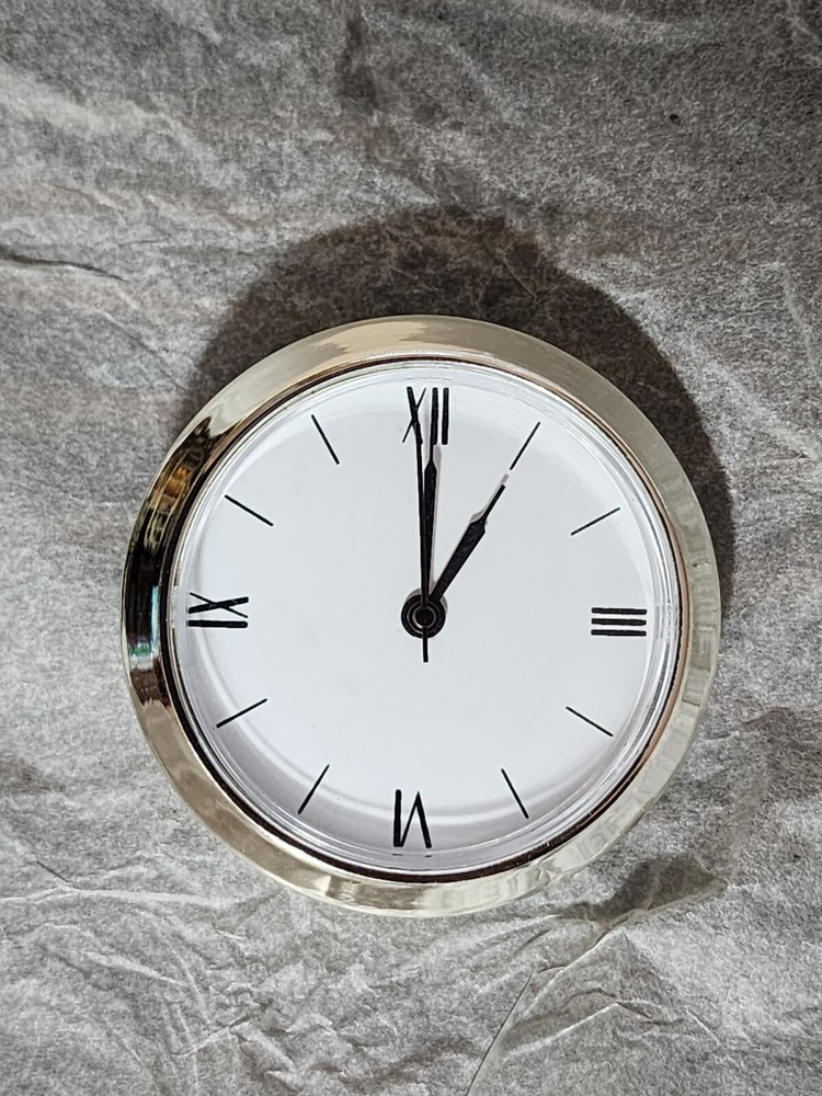 Mini Clock Insert 1 5/8inch 41mm Round Miniature Clock White Silver.