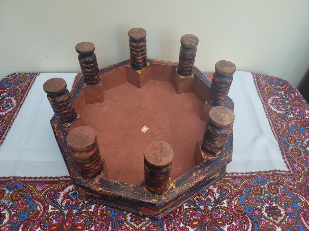 Old Style Anglo-Indian Low Bajot Table Octagonal Painted Boho Prayer Table