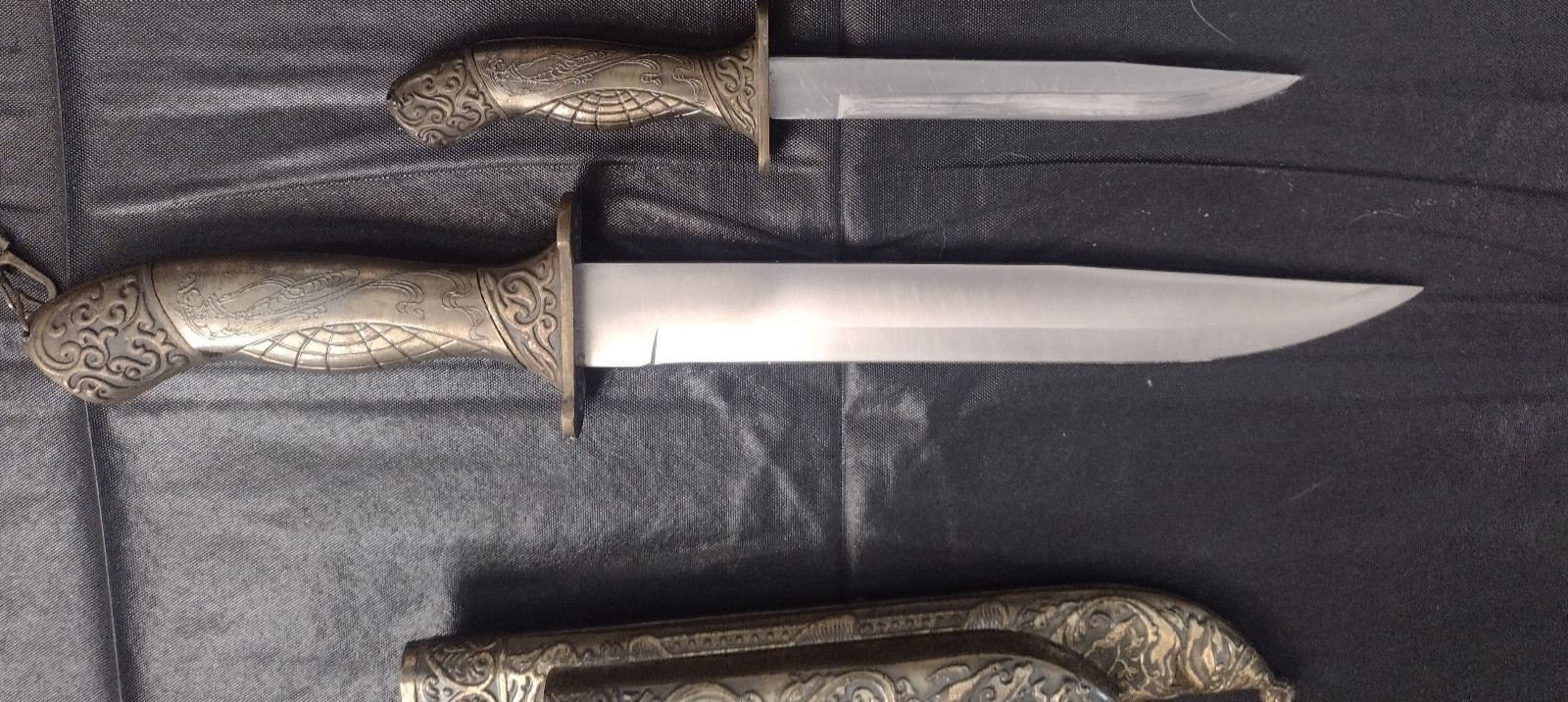 2 Decorative Ornate Brass Handled Dagger Knives with Brass PiggyBack Sheath