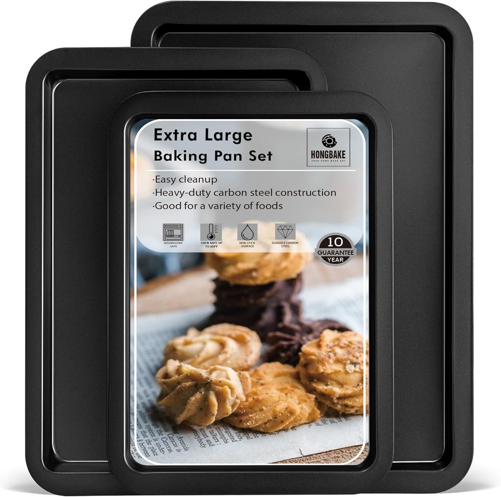 Ceramic Baking Sheet Pan Set Cookie Sheet Oven Bakeware Sets W/ Wider Grips 3