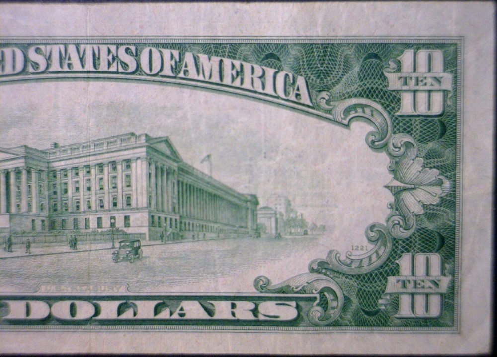 1934c ERROR 3rd Print Shift $10 SILVER CERTIFICATE VF + Note Currency NR