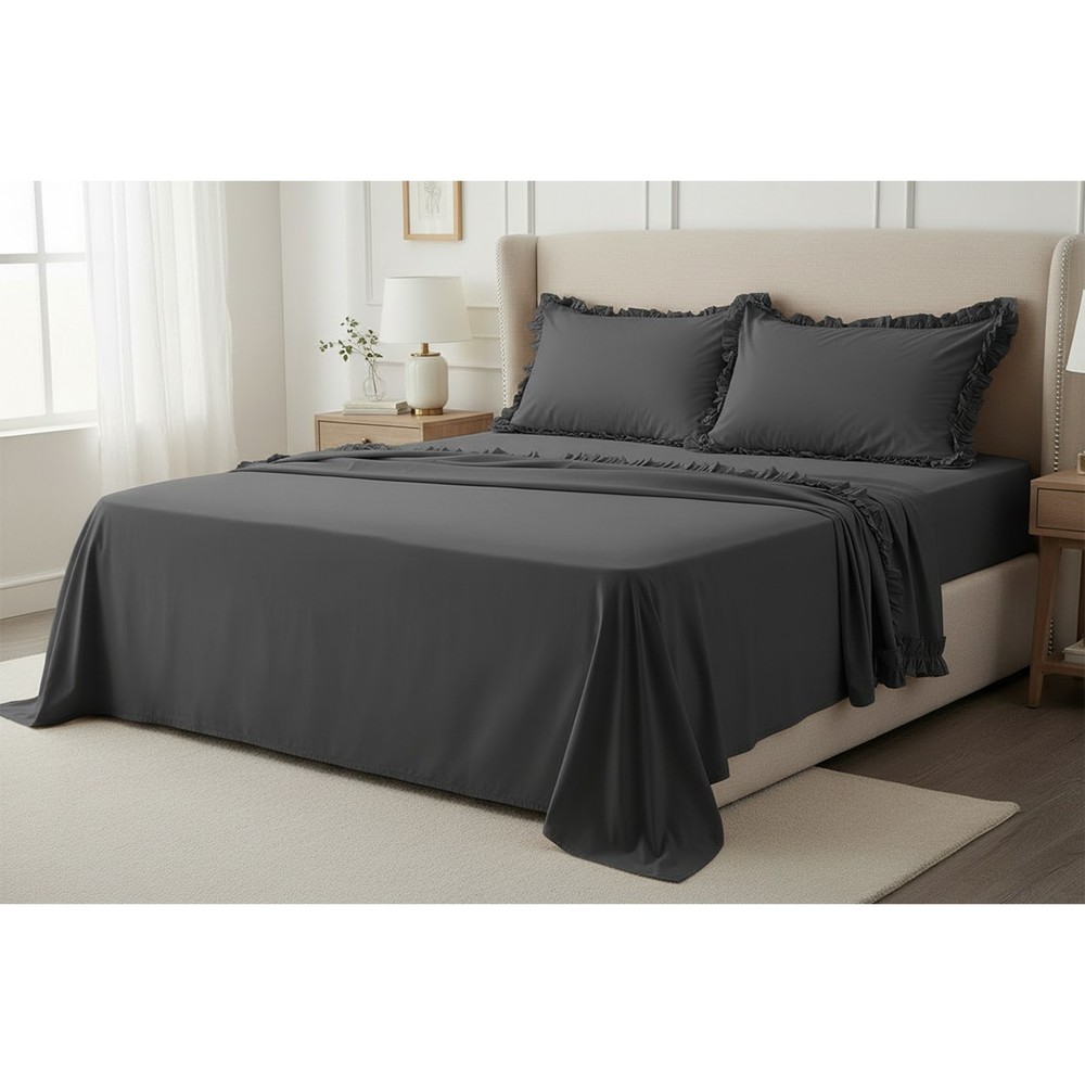 Solid Color Hedgehog Ruffle Pillowcase Double Cotton Sheet Set