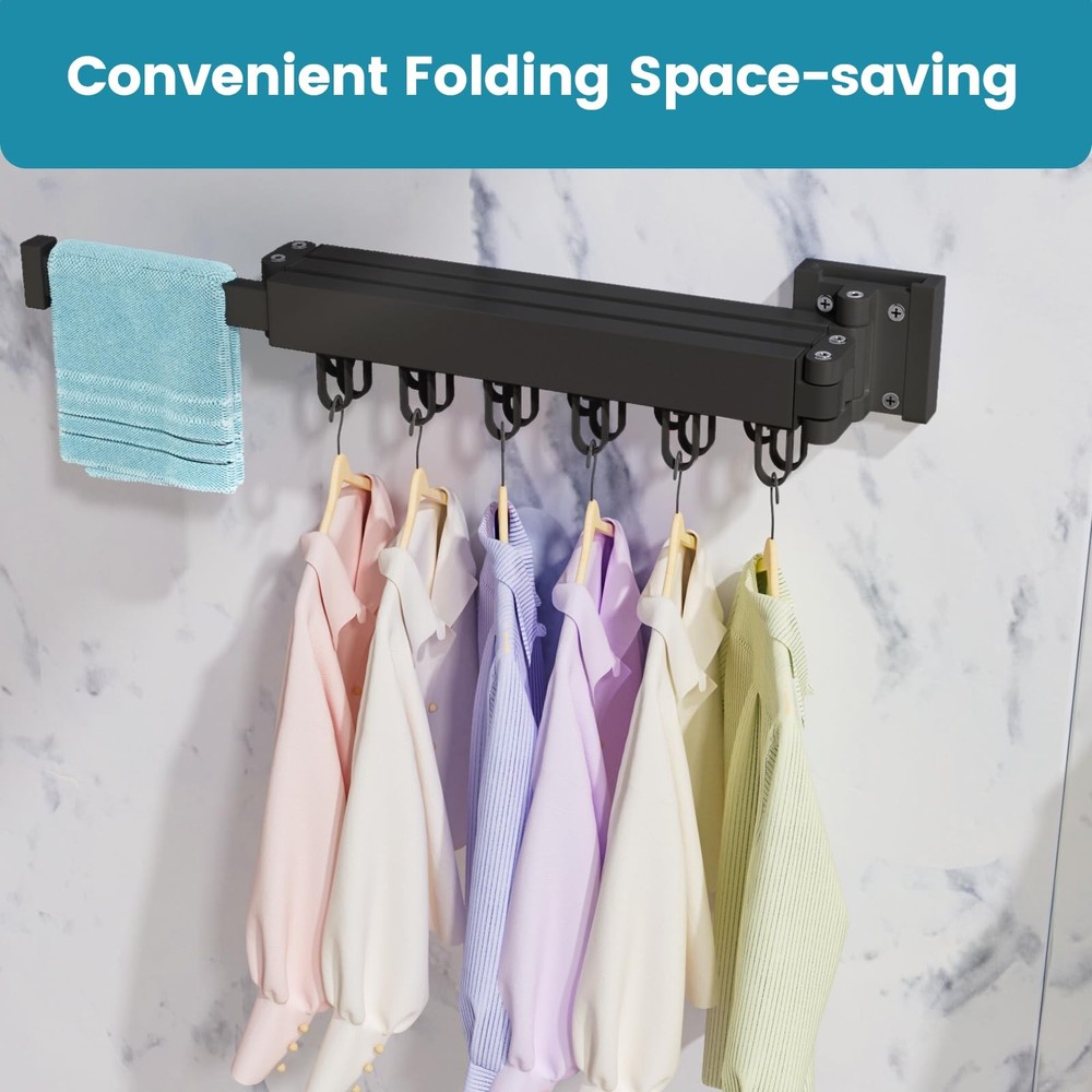 Wall Mounted Retractable Clothes Drying Rack Tri-Fold Laundry Drying Rack Hanger