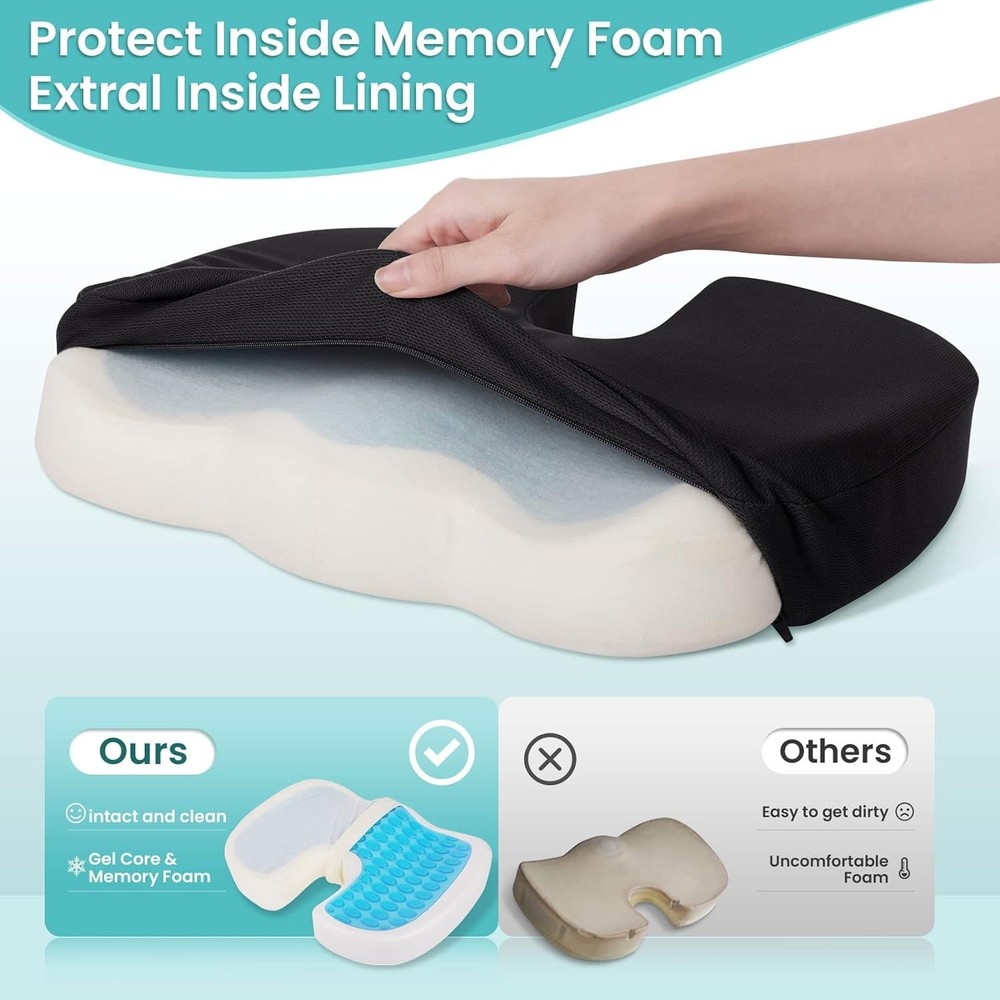 Memory Foam Seat Cushion - Cooling Gel - Sciatica Relief