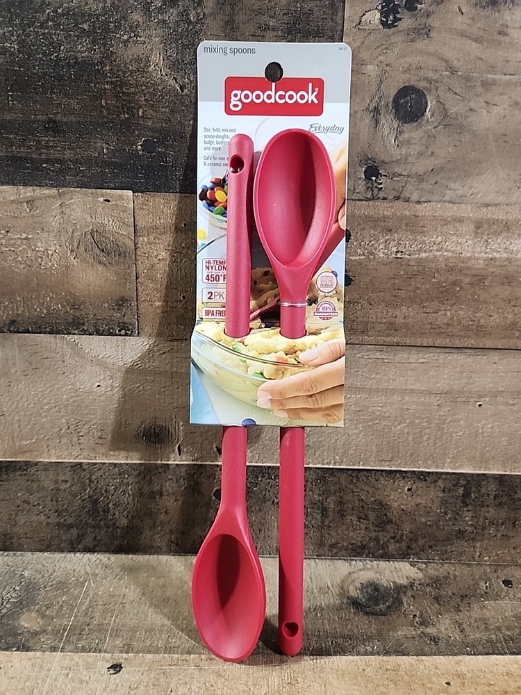 Good Cook 10117 Mixing Spoon Set, Red Plastic, 2-Pc. - Quantity 1