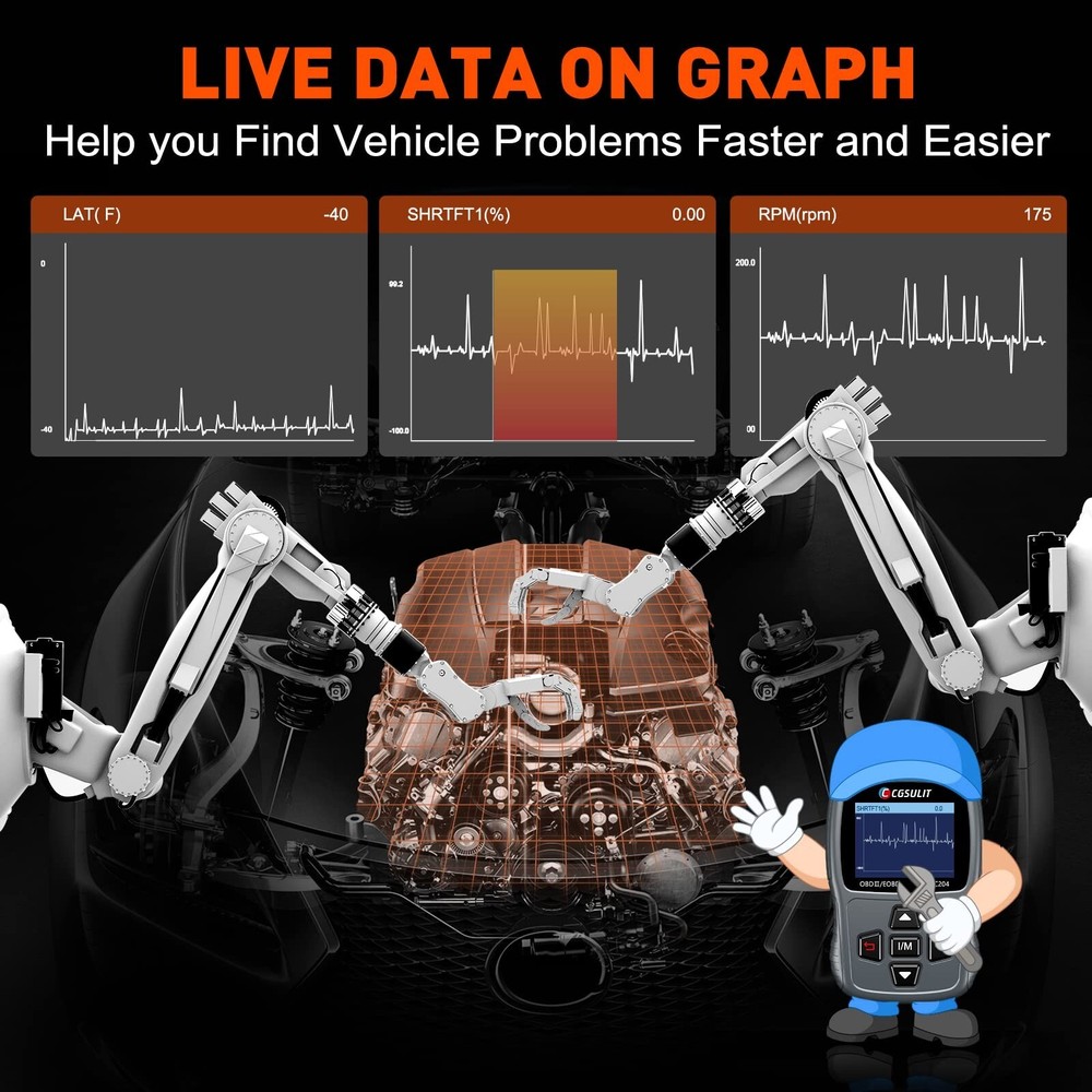 CGSULIT Scan Tool SC204 OBD2 Scanner, Check Engine Light Code Reader with Res...