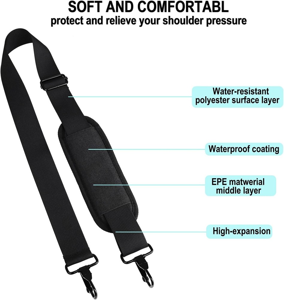 56 inch Shoulder Strap, Universal Adjustable Thick Soft Duffel Bag Black