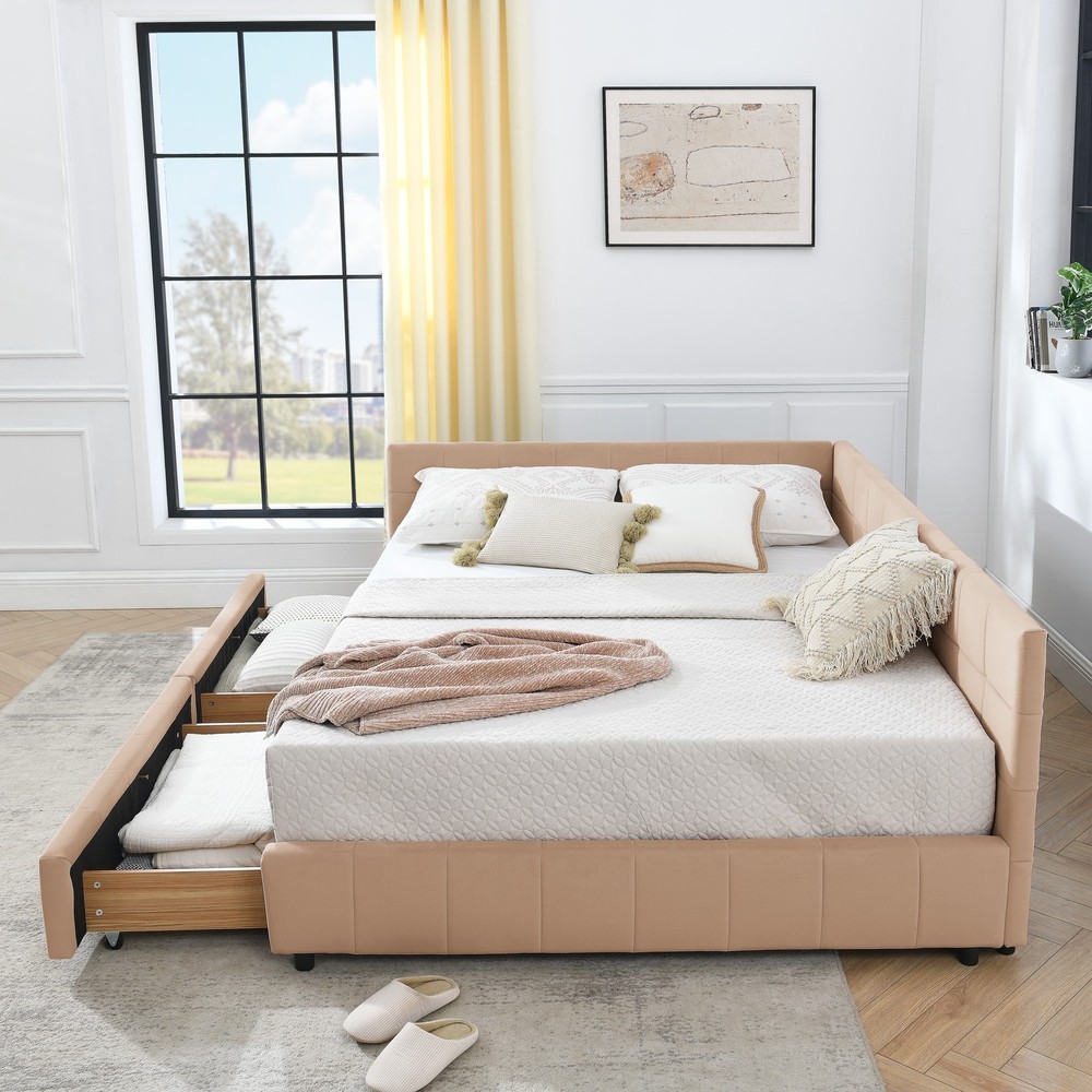 Queen Size Storage Upholstered Tufted Bed Frame, Sofa Bed Frame with Comfortab