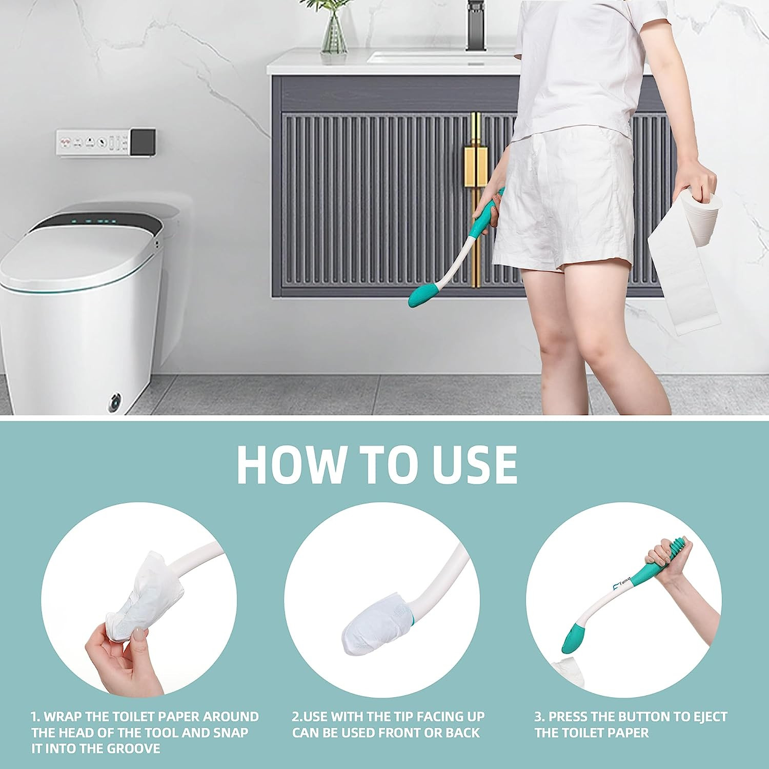 Toilet Aids for Wiping Bottom - 15.7" Long Reach Comfort Butt Wiper Tools