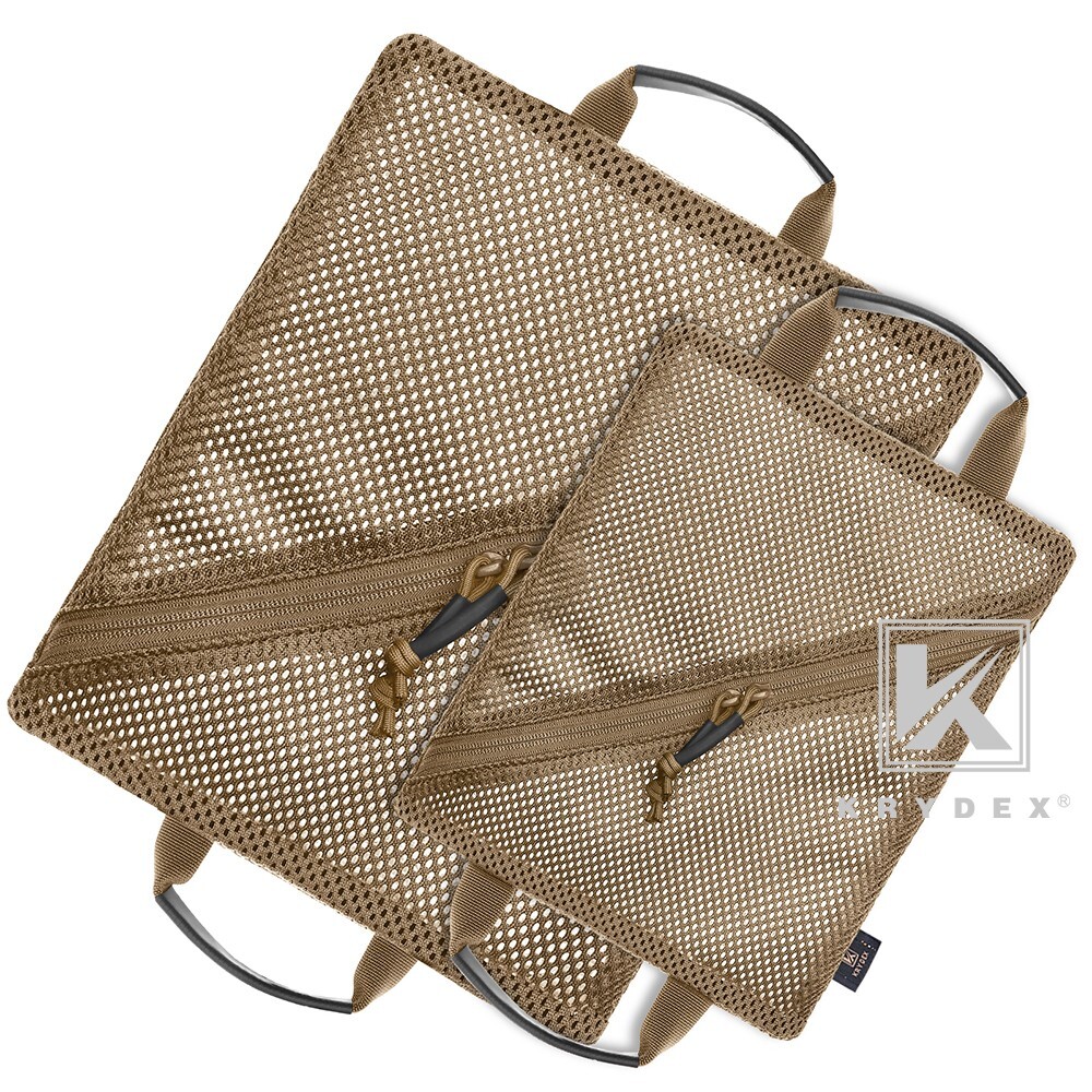 KRYDEX 2pcs Tactical Mesh Pouch Set Modular Storage Organizer Pockets Coyote