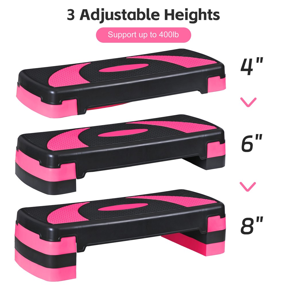 Adjustable Aerobic Stepper Workout Step with 4 Risers Exercise Platform Pink