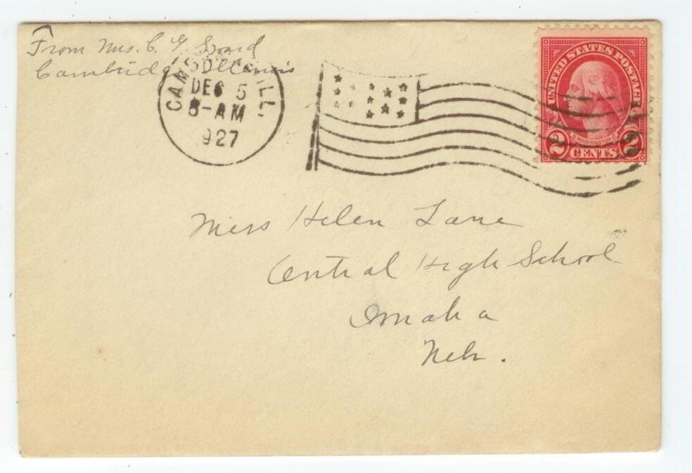 1927 Cambridge Illinois flag cancel