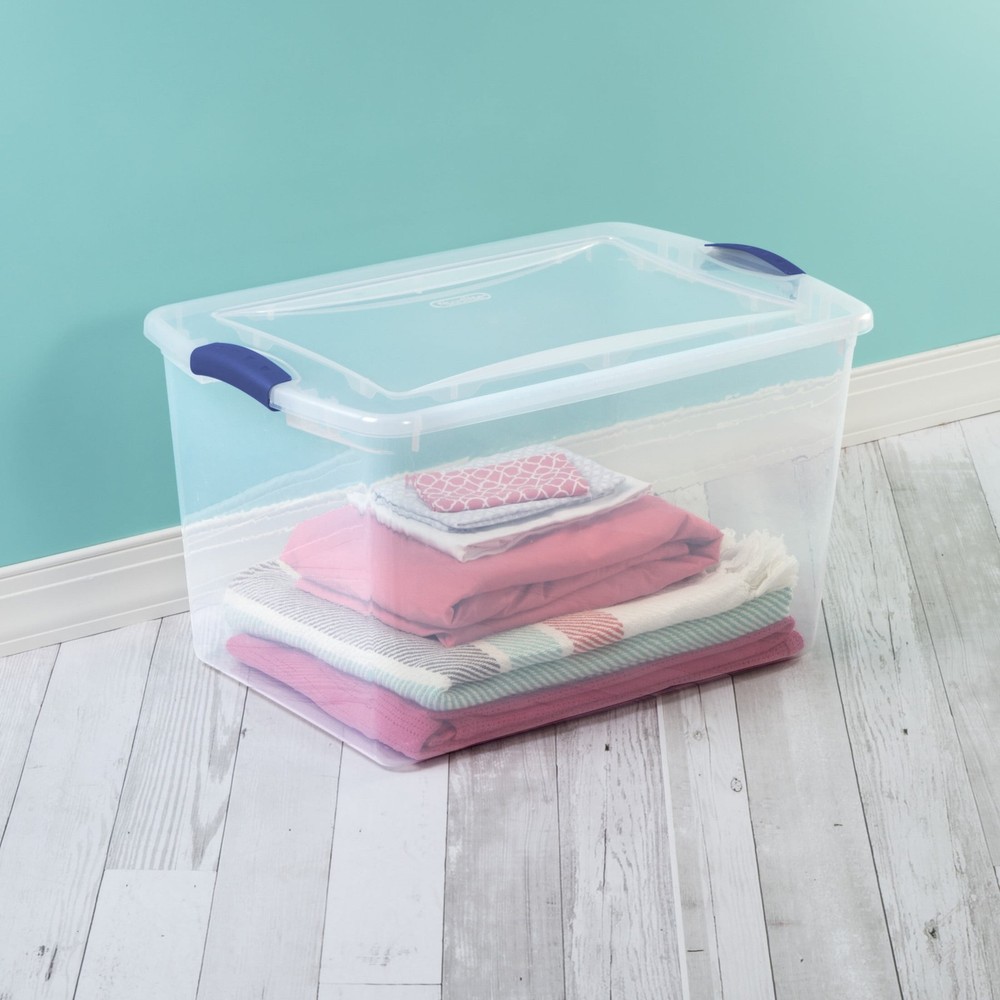 (4 pack) Sterilite Large Storage Bin, 66 Quart Clear Plastic Storage Container
