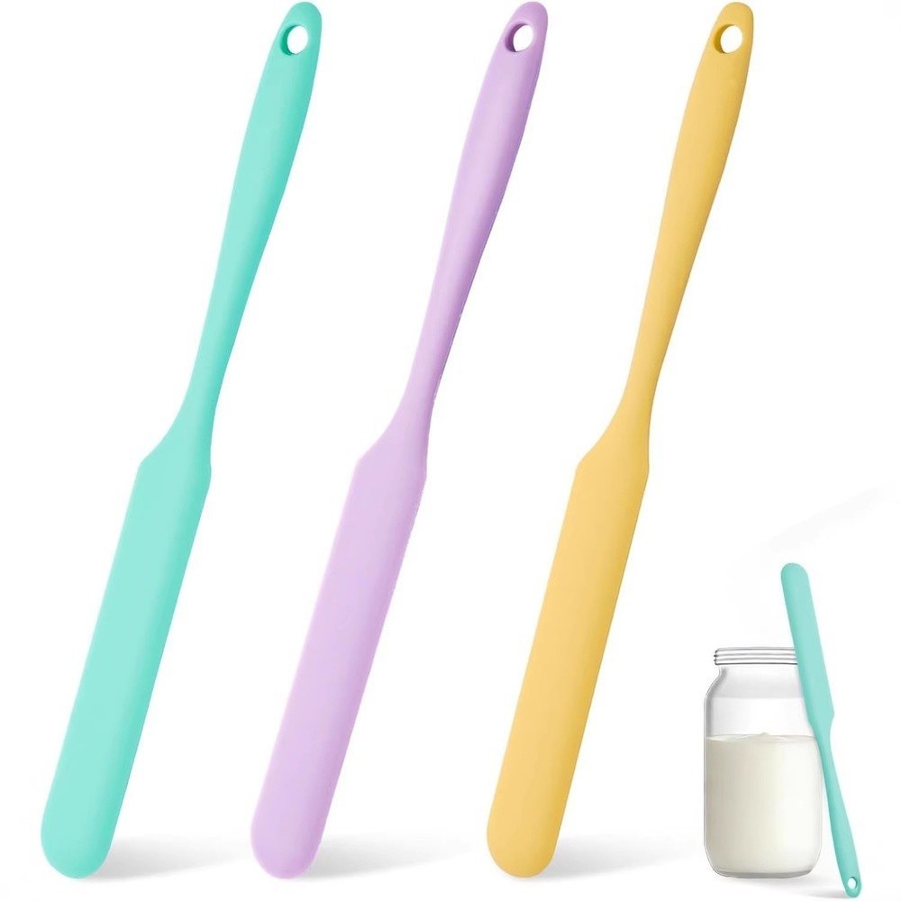 3PCS Silicone Scraper Spatula Set for Jars Bottles Containers and Baking Prep