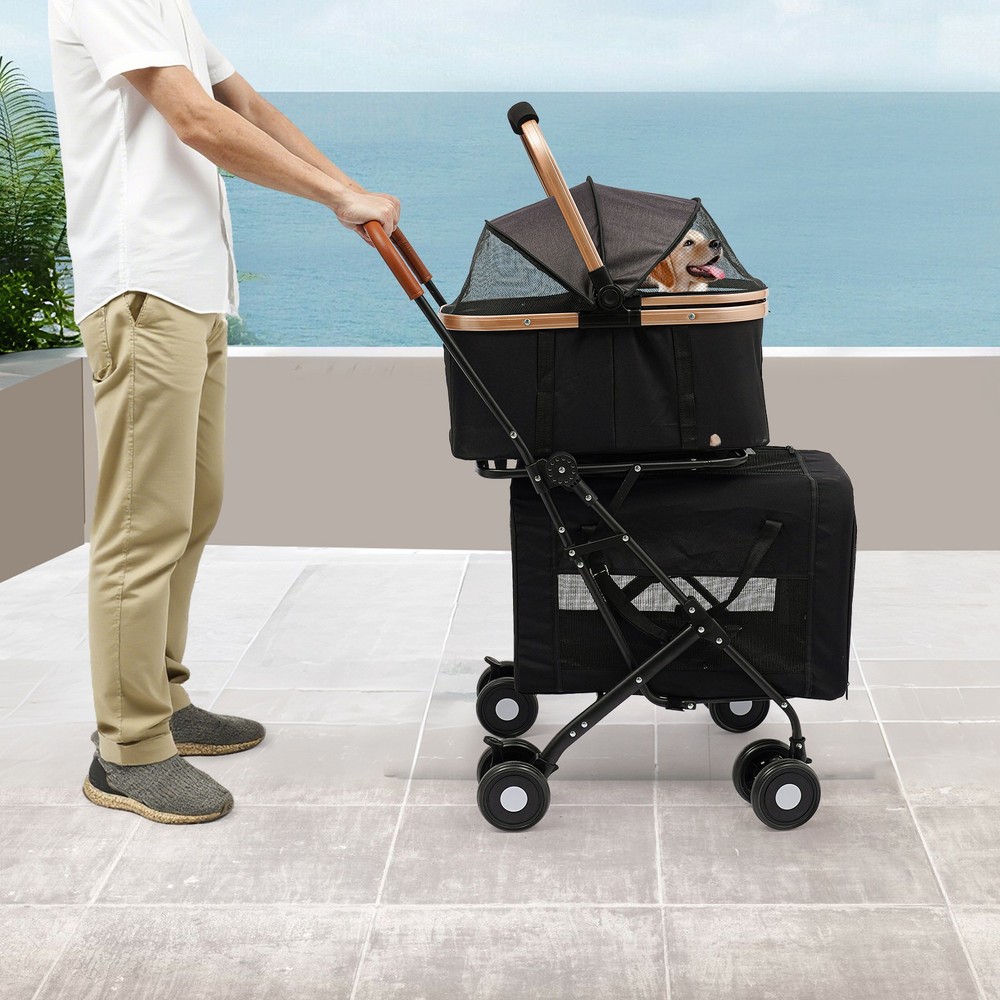 2-Tiers Small & Medium Dogs Stroller Dog & Cat Stroller Pet Stroller Foldable