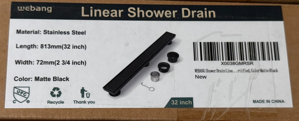 WEBANG 24 Inch Shower Linear Rectangular Floor Drain MATTE BLACK NEW 1599M