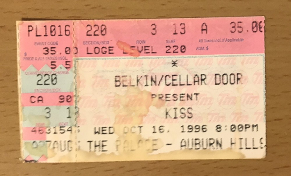1996 KISS ALIVE/WORLDWIDE TOUR PALACE DETROIT CONCERT TICKET STUB DESTROYER 13A