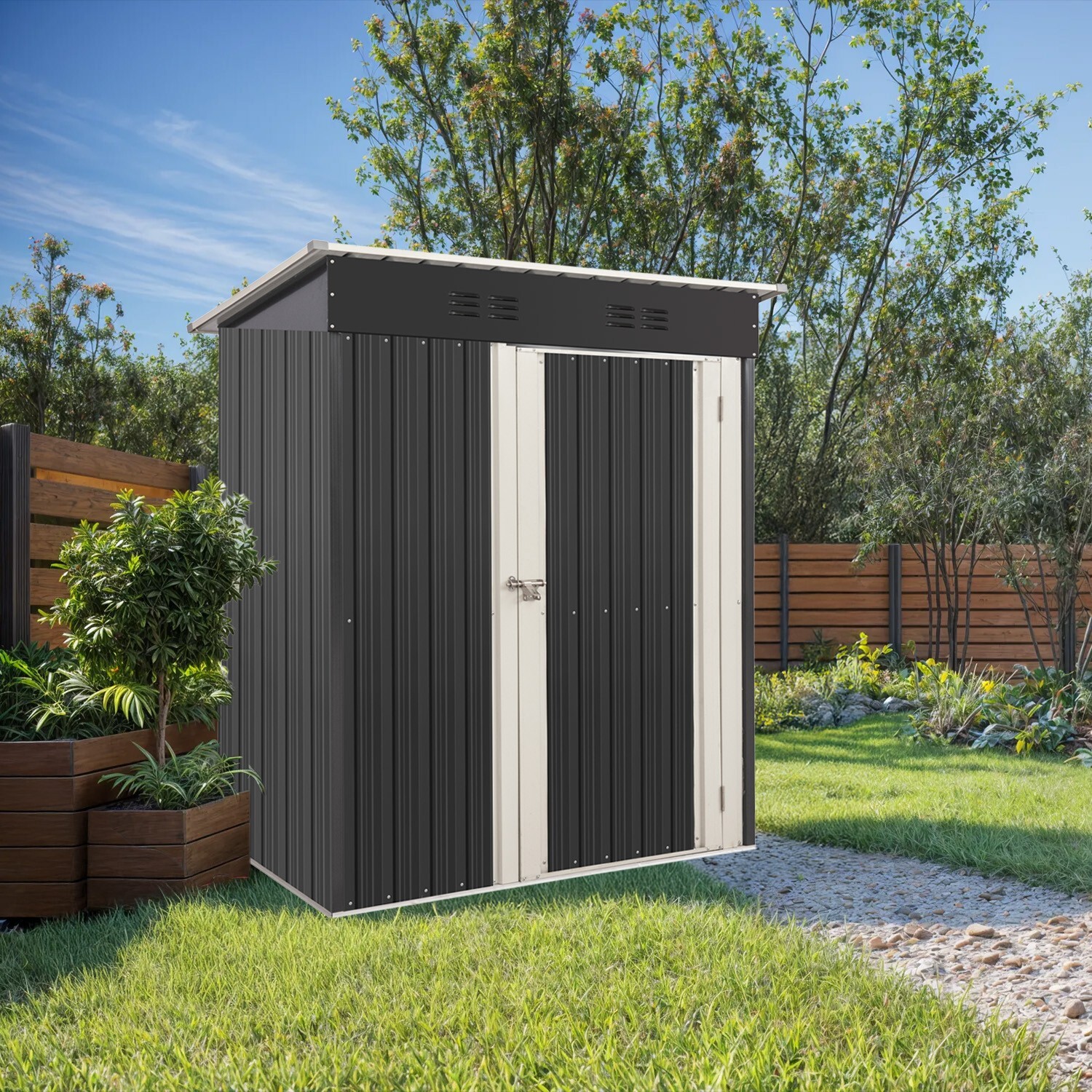 Outdoor Storage Shed Heavy Duty Metal Tool Sheds Storage House 5ft×3ft/6ft×4ft