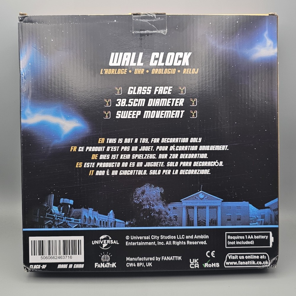 BACK TO THE FUTURE Clock Tower Replica Wall Clock Universal Studios Fanattik New