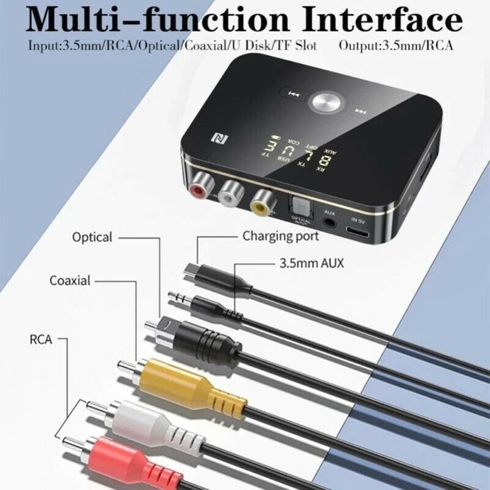 NFC Multi-Function Bluetooth Receiver Wireless 3.5mm AUX to 2RCA Audio Adapter E