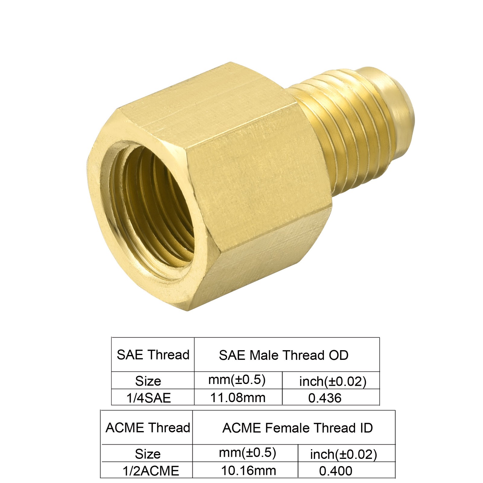 Brass Straight Fitting 1/4SAE 1/2ACME Male to 1/2ACME Female Reducing Adapter