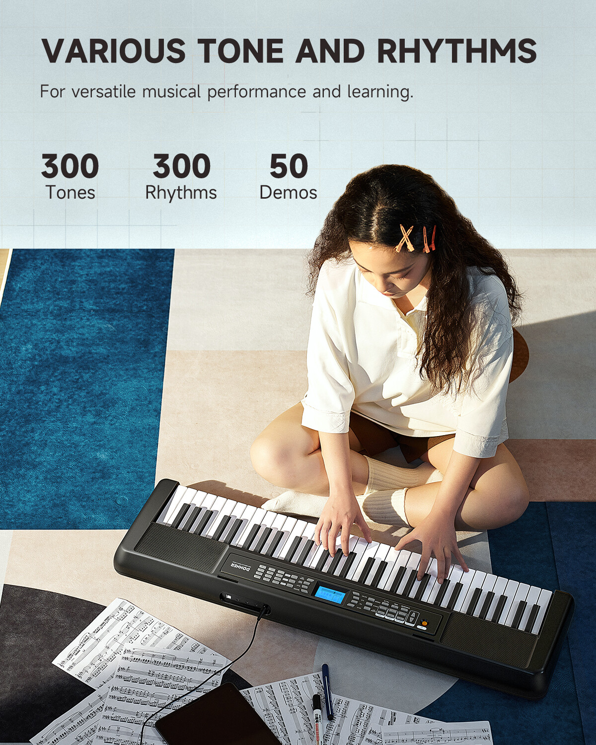 🎹 Donner DEK-200 61 Key Electronic Keyboard With Stool Stand 300 Tones 50 Demo