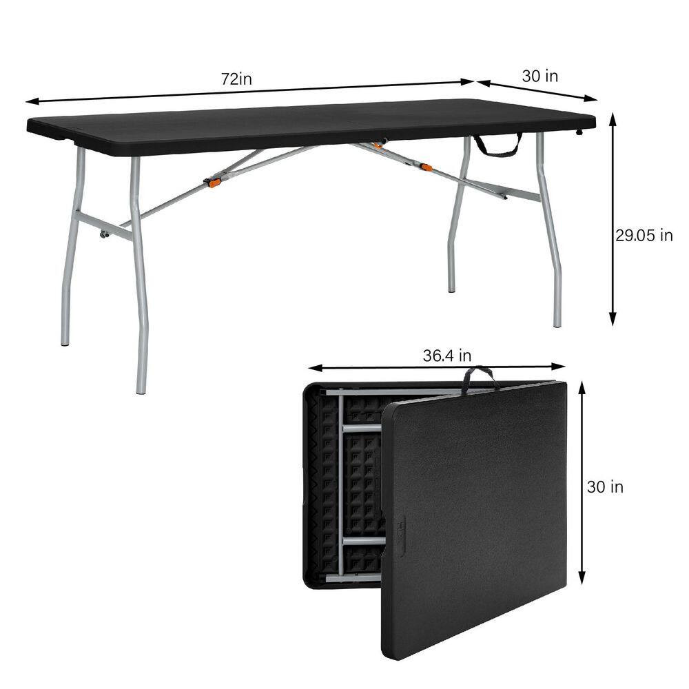 6 Ft. Black Resin Top Rectangular Folding Utility Table for Indoor/Outdoor Use,