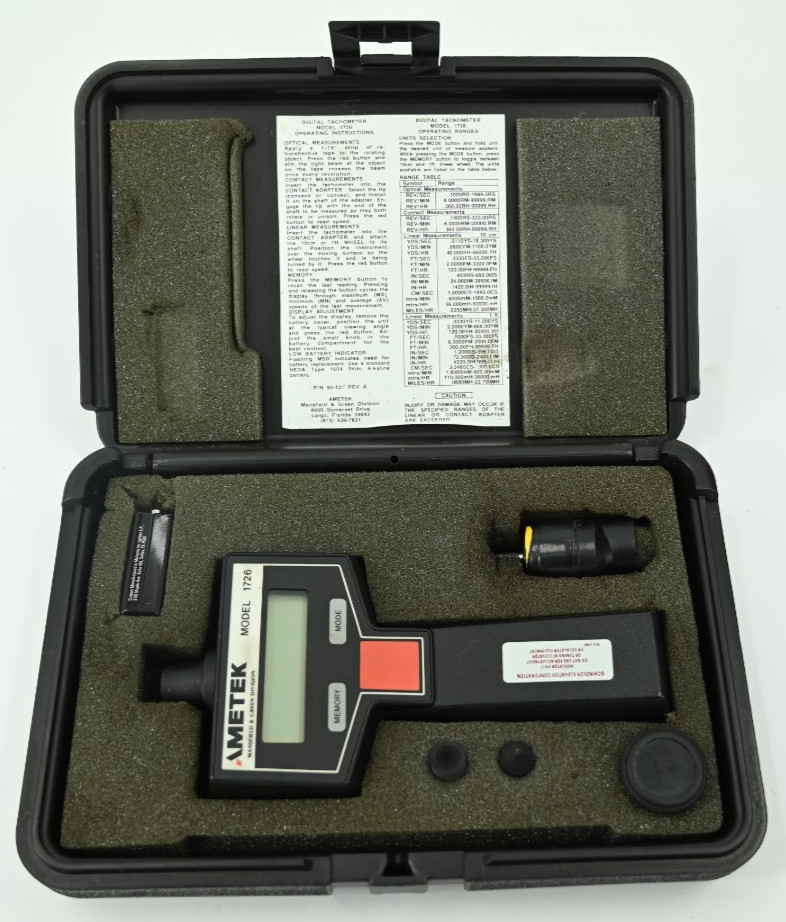Ametek Model 1726 Digital Tachometer with Case & Accessories