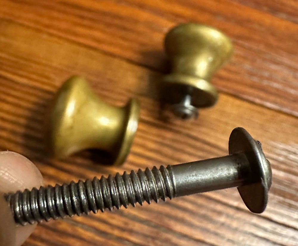 Vintage Heavy Solid Brass Round Knobs - Pair from Drawer Cabinet - Great Shape
